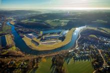 Luftbild, Fluss Ruhr, Ruhrschleife, Wasserbecken der Wasserwerke Westfalen GmbH, Bommern, Witten, Ennepe-Ruhr-Kreis, Ruhrgebiet, Nordrhein-Westfalen, Deutschland