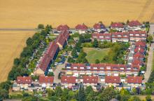Luftbild, Neubau Wohnsiedlung Frackmannsfeld, rote Dächer, Heven, Witten, Ruhrgebiet, Nordrhein-Westfalen, Deutschland