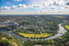 Luftbild, Ruhrinsel und Ruhrschleuse, Altstadt I - Südwest, Mülheim an der Ruhr, Ruhrgebiet, Nordrhein-Westfalen, Deutschland